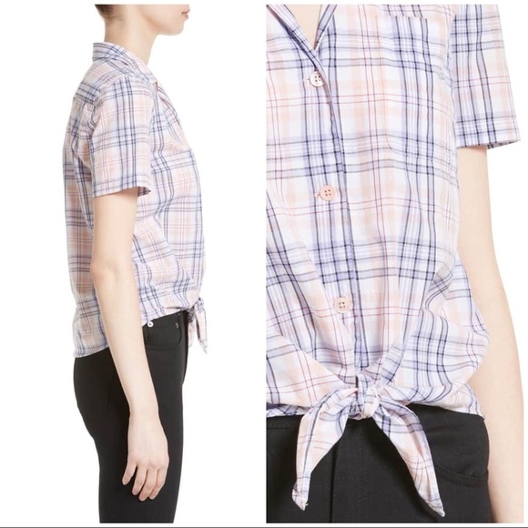 NWT Equipment Keira Tie Front Plaid Top parasol XS - Picture 2 of 7